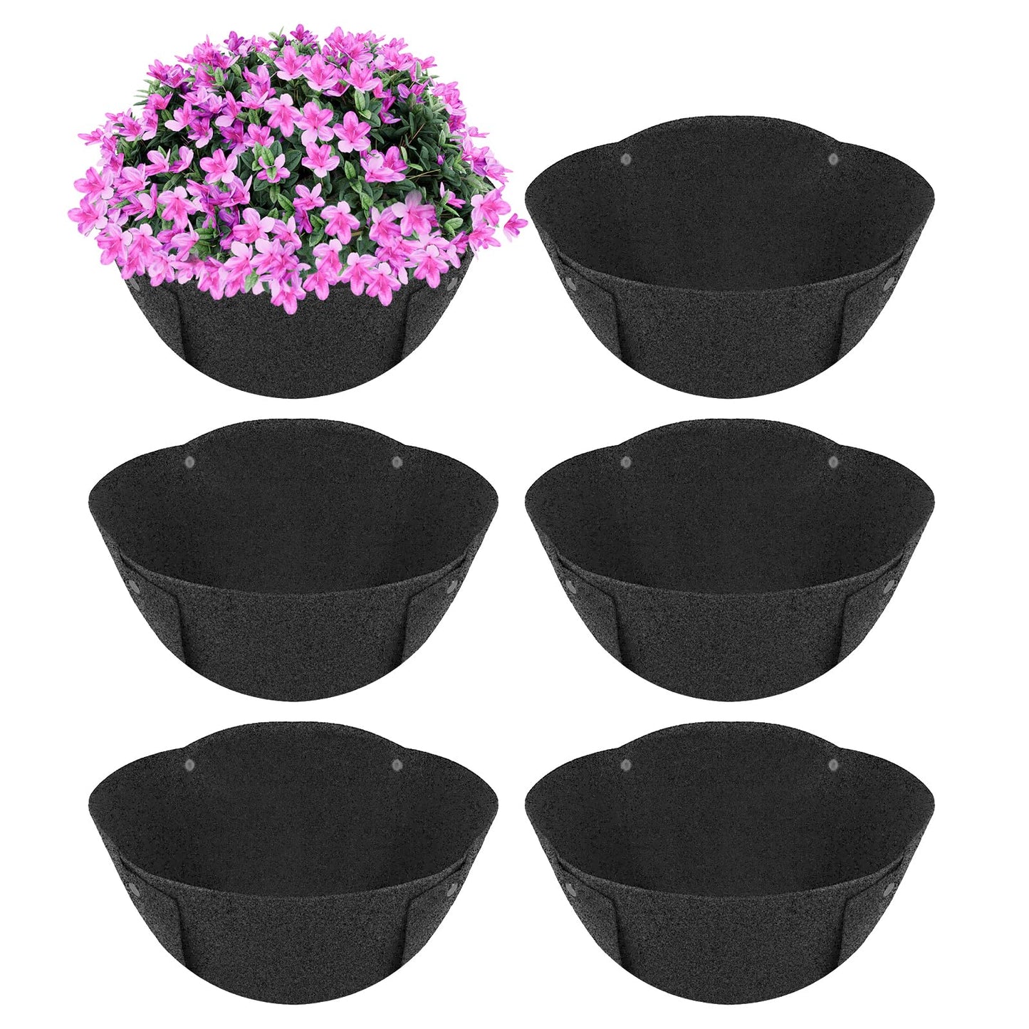 HKZ Hanging Planter Basket Liners - 6 Pack 14 Inch Round Fabric Liners for Hanging Baskets, Replacement Coco Fiber Liner, Durable Non-Woven Liners for Hanging Baskets Planters Flowers, Plants (Black)