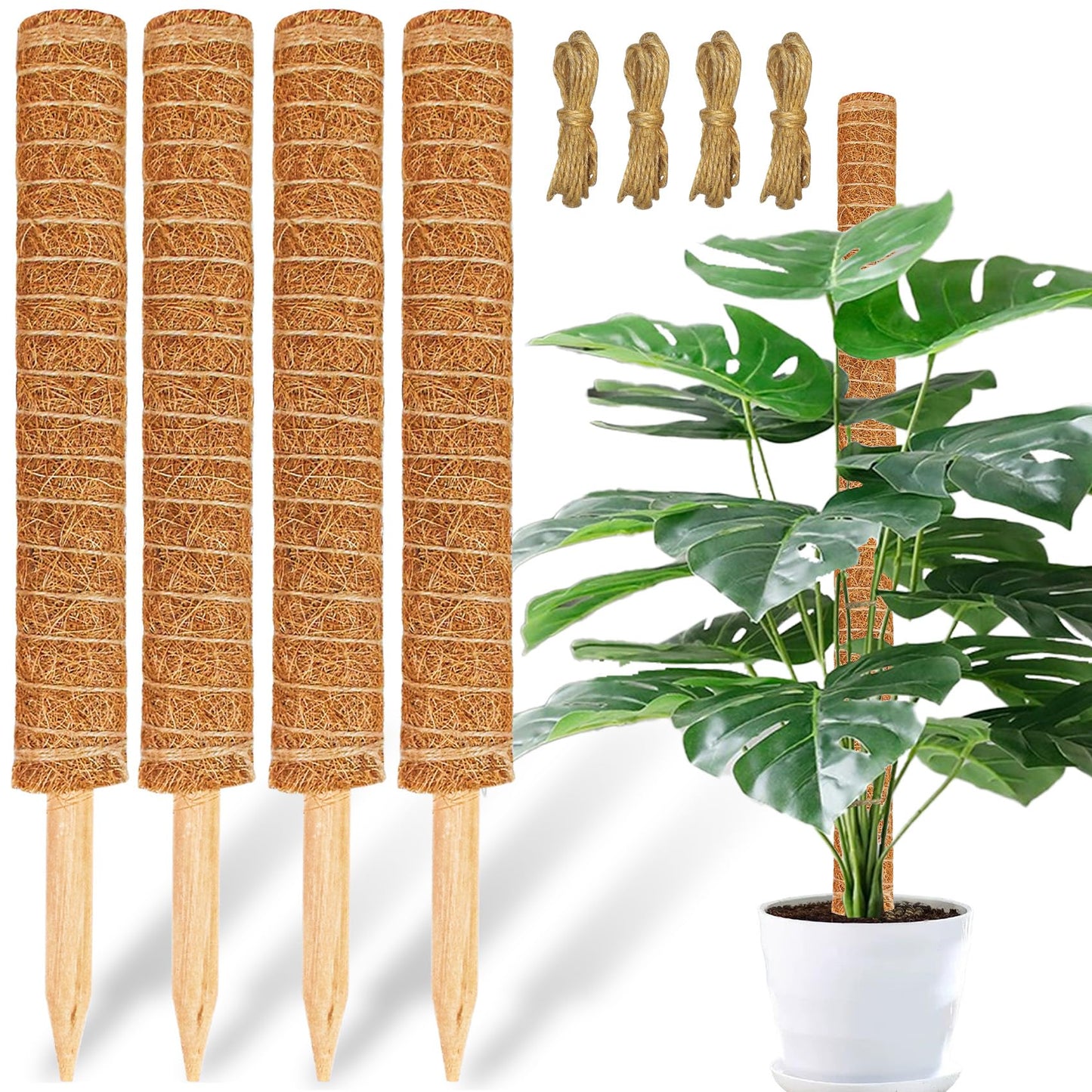 【4 Pack】 JJGoo Moss Pole, 17 inch Coco Coir Totem Poles Extending to 53 Inches, Plant Support Stick Plant Poles for Indoor Plants Climbing Plants Monstera, Sphagnum, Pothos