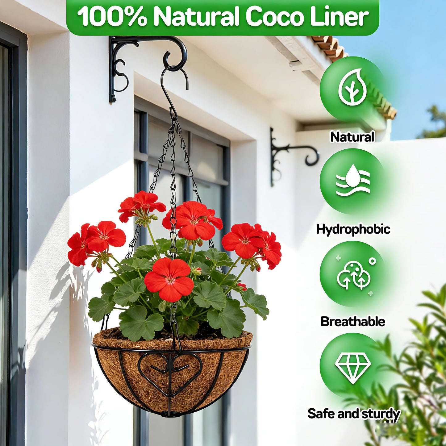QCQHDU 2 Pack 10 inch Metal Hanging Orchid Baskets for Plants Outdoor, Hanging Orchid Planter Basket with Coco Liners, Orchid Pots with Holes for Garden, Patio, Deck, Porch Plants(Love)