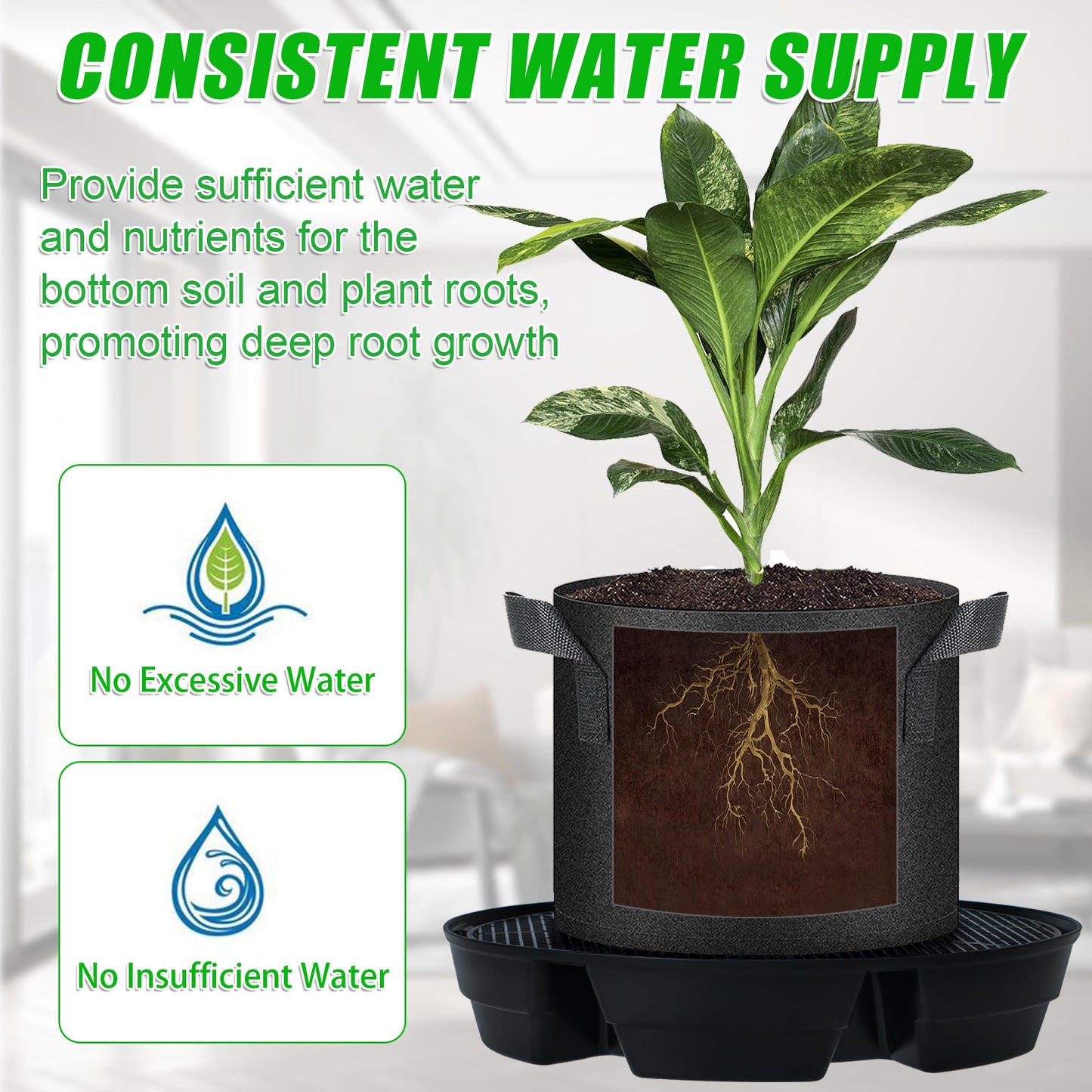 4 Pcs Self-Watering Fabric Pot Base, Auto-Irrigation System Plant Saucer for 5 Gallon Fabric Pots, Auto Watering Plant Water Tray Self Watering System for Indoor Greenhouses Grow Tents Gardens