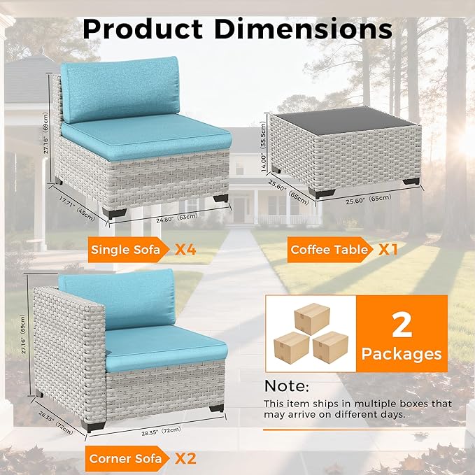 6-Seat Modular Patio Furniture Set – Outdoor Wicker Sectional Sofa