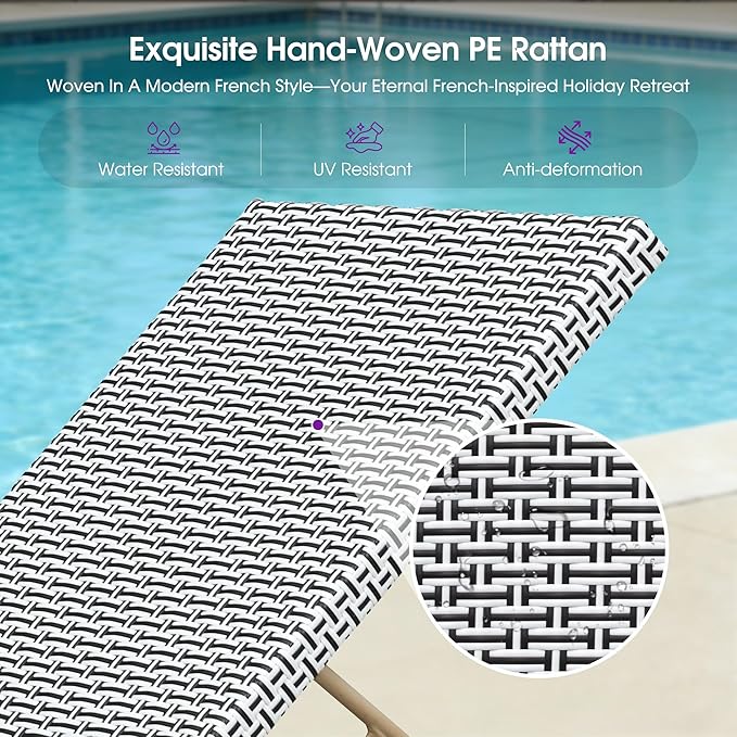 PURPLE LEAF Extra Large Patio Chaise Lounge 2 Pieces French Outdoor Wicker