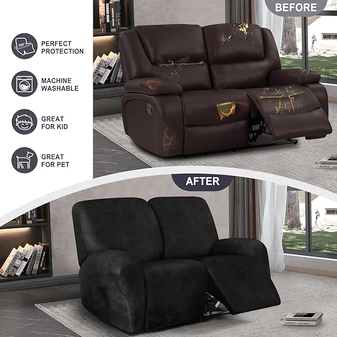 ANARACHON Leather Look Loveseat Recliner Cover, 6-Pieces Stretch Dual Recliner