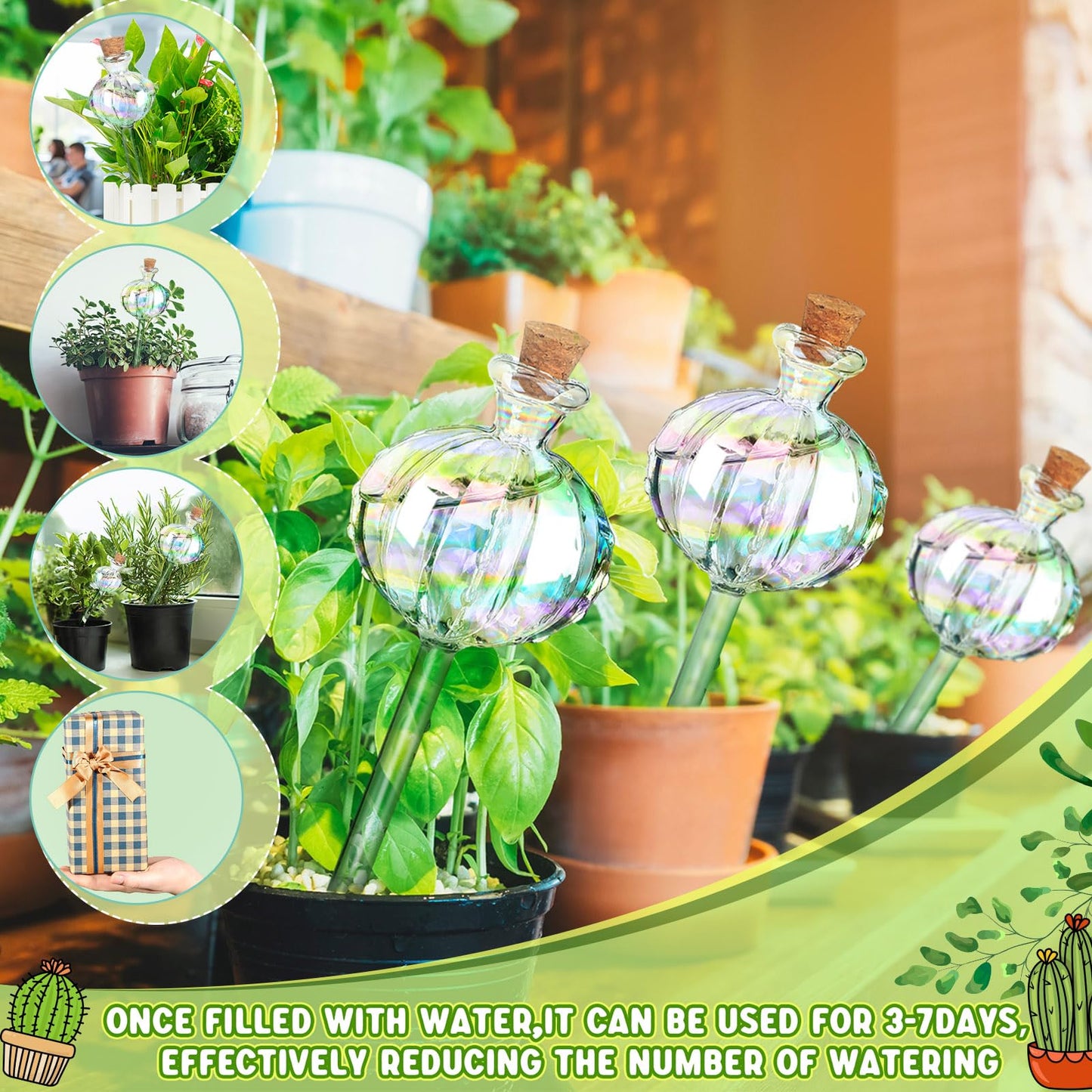 6 Pcs Plant Watering Globes Self Watering Globes Cactus Self Watering Planter Insert Automatic Plant Watering Devices Glass Plant Watering Bulbs for Summer Indoor and Outdoor Plants(Mixed Color)