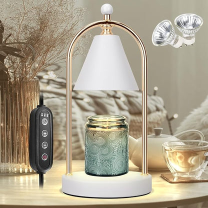Candle Warmer Lamp With Timer, Electric White Light for Bedroom, Dimmable Wax Melts Warmer for Jars, Beside Lamp Gifts for Women Home Decor (2 Bulbs Included)