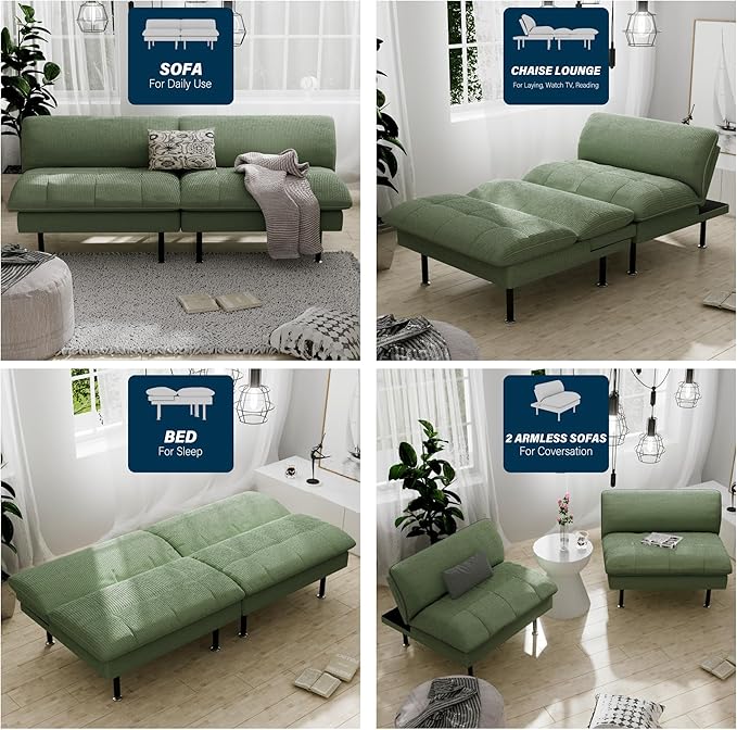 Ribilake 3 Sets 70" Futon Sofa Bed, 4 in 1 Multi-Function Couch Sleeper
