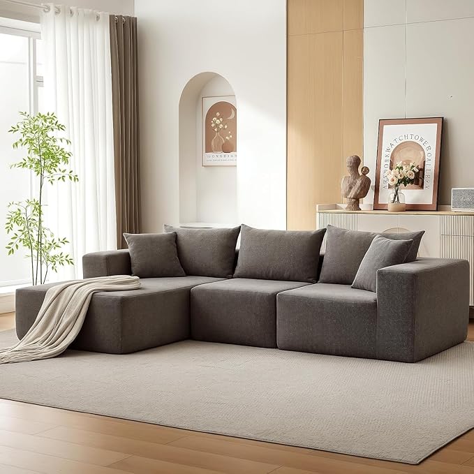 GarveeTech Corduroy Modular L Shape Sofa, Cloud Feel Compressed Sectional Couch