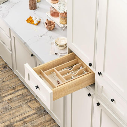 Clikuutory Natural Birch Wood Utensil Drawer Insert Organizer with 7 Compartments, Space-Saving Sturdy Drop-In Cutlery Divider Tray, Kitchen Cabinet Storage for Silverware, Spoons, Forks and Knives