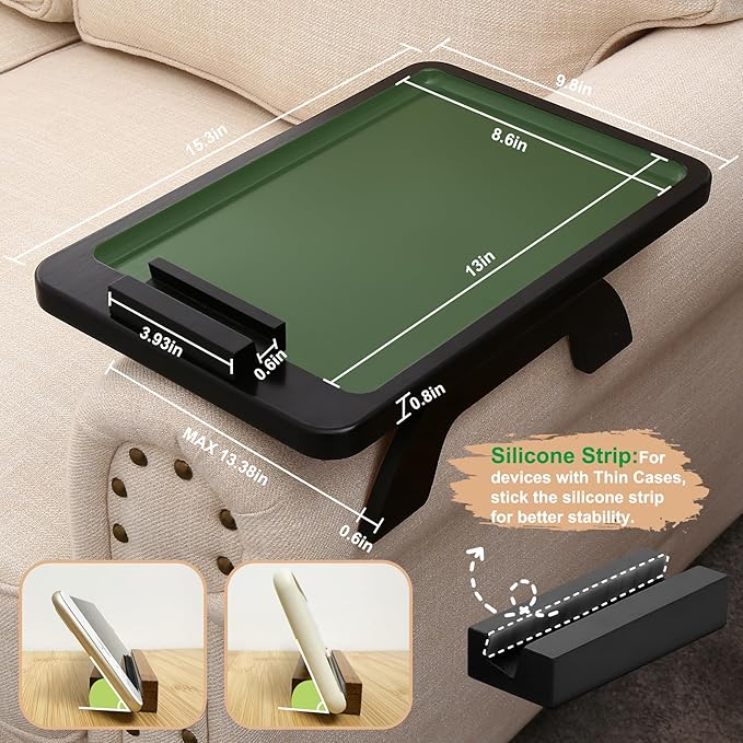 SINWANT Couch Arm Table, Bamboo Clip On Side Table Tray, Foldable Sofa Arm Tray