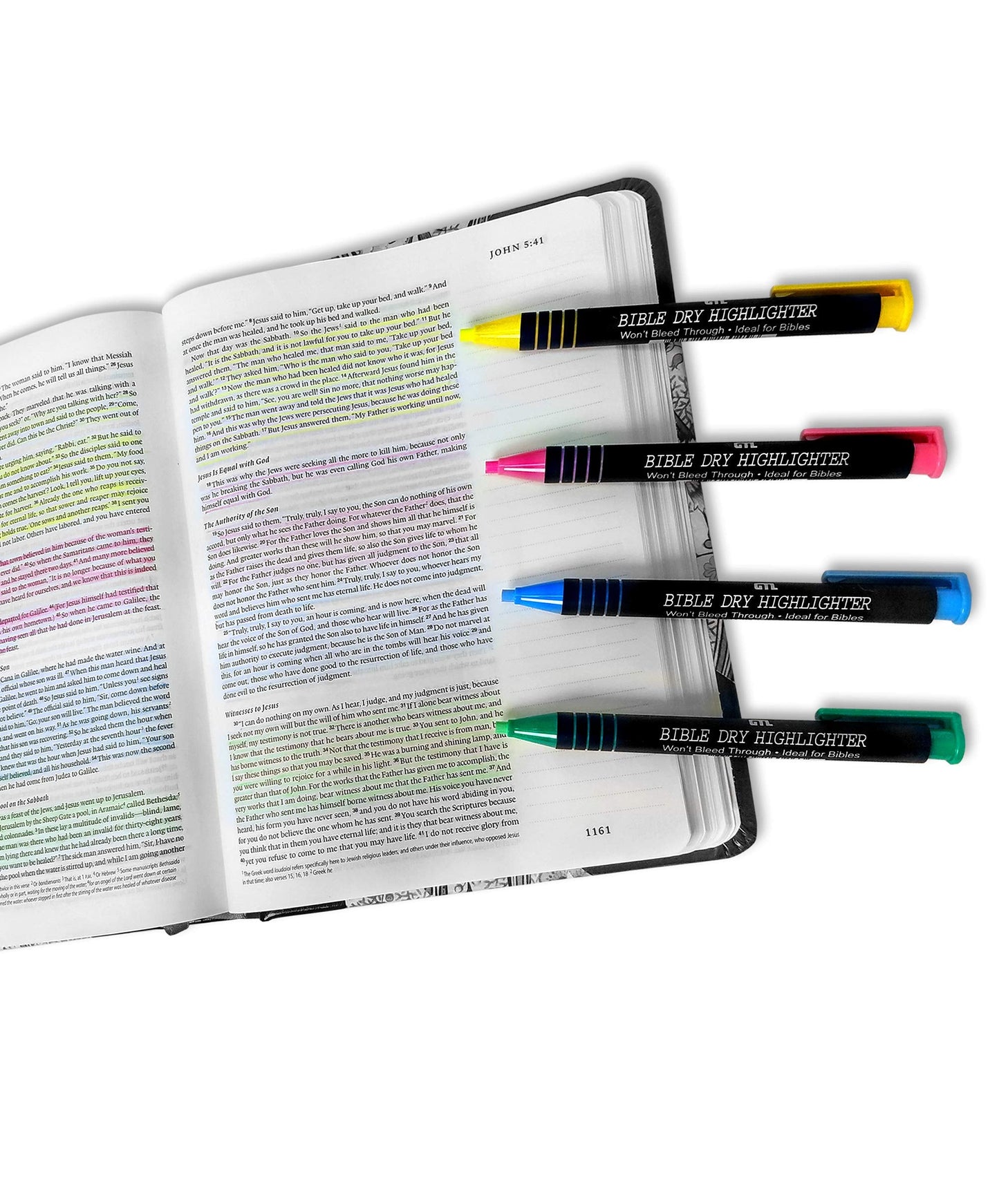 G.T. Luscombe Company, Inc. Bible Dry Highlighting Kit | No Bleed Eco-Friendly Refillable Dry Highlighters | No Sharpening | No Smearing or Fading | Yellow, Blue, Pink, Green (Set of 4)