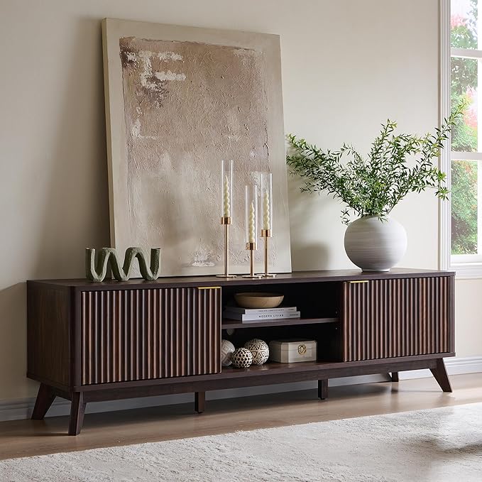 OKD 70" Mid Century Modern Fluted TV Stand, Entertainment Center, Media Console