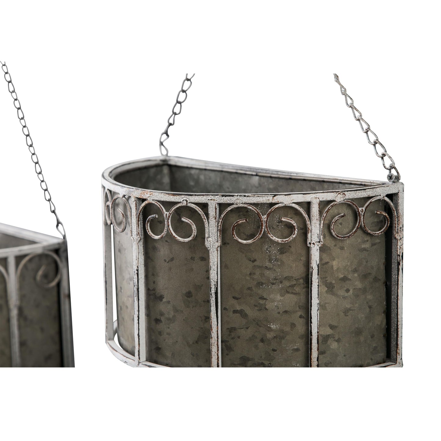 SOFE Farmhouse Galvanized Metal Hanging Planter Basket Set of 2, Unique Hanging Plant Pot Indoor Outdoor, 14 Inch/12inch Flower Pots Holder with Chain Hook, Home Garden Patio Decor