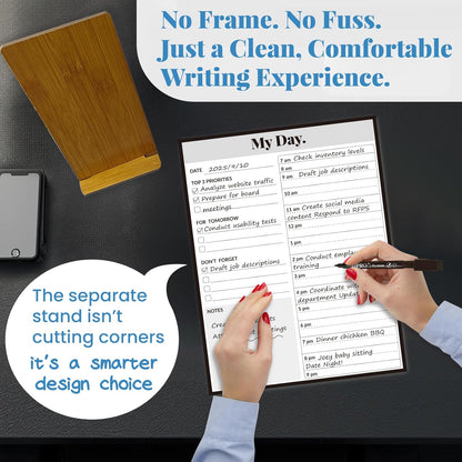 JJPRO Reusable Desktop Daily Planner with Stand,Hourly Dry Erase Board,11"x8.5" Hourly Schedule Board,Dry Erase Time Schedule with Time Slots,Reusable Desk Hourly Dry Erase Board with Detachable Engineered Wood Stand for Office, Home