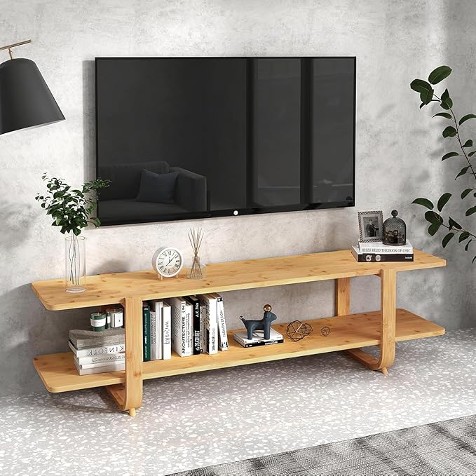 HollyHOME Bamboo TV Stand with Storage