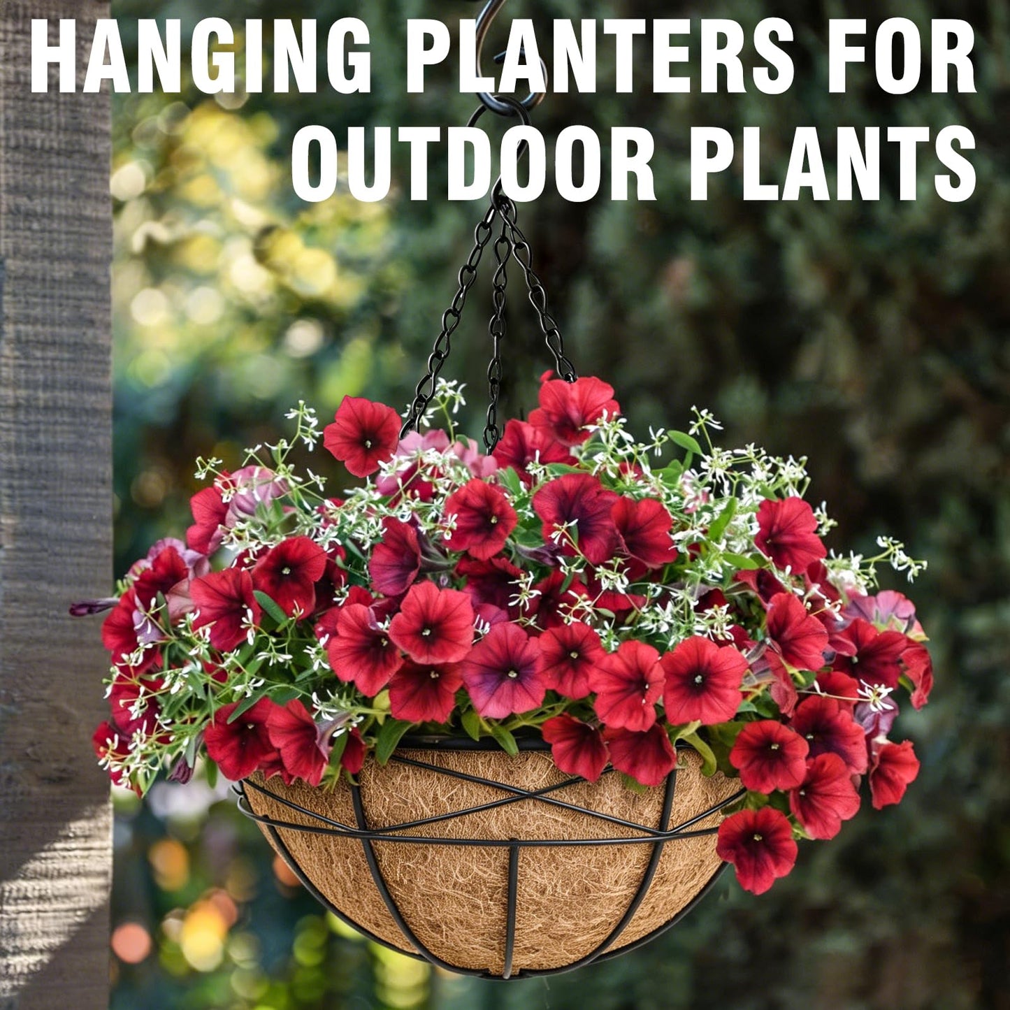 Karlliu 2 Pack 12 Inch Hanging Planters for Outdoor Plants Metal Watering Flower Baskets with Coco Liner for Hanging Pot Round Plant Holders Planter for Outside Garden Decor