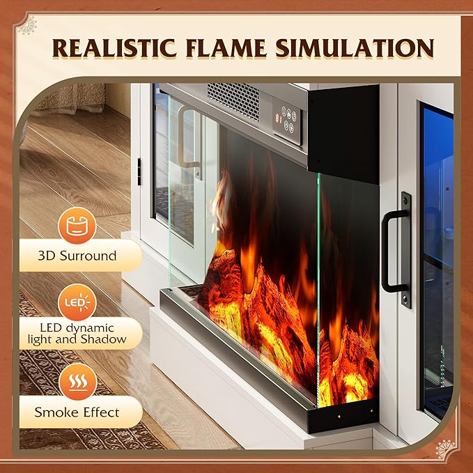 WLIVE 3-Sided Glass Electric Fireplace TV Stand