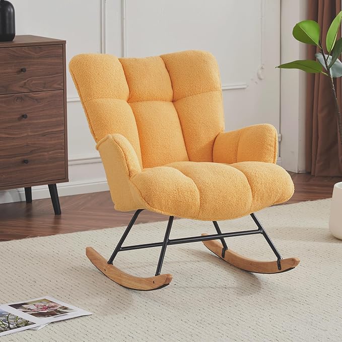 SAETSFEG Rocking Chair Nursery Teddy Upholstered Glider Rocker Rocking Accent