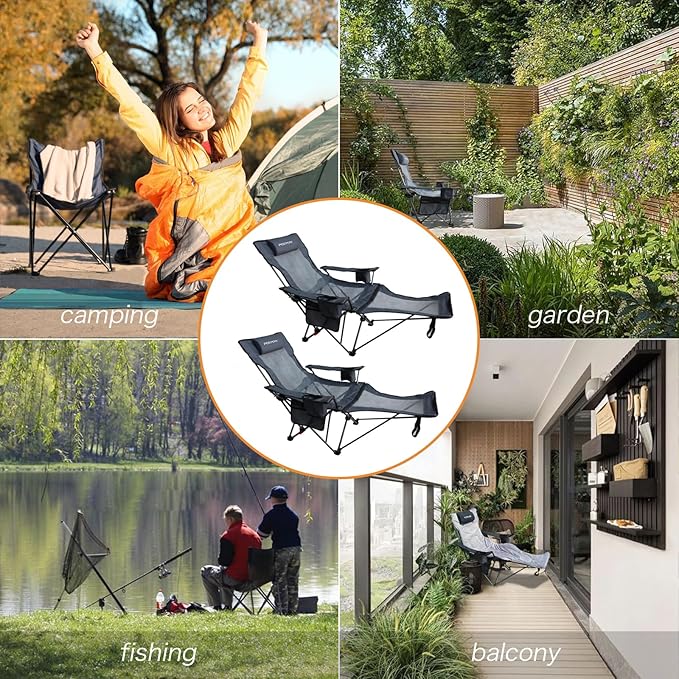 Reclining Camping Chair with Removable Footrest Lounge Chair with Headrest
