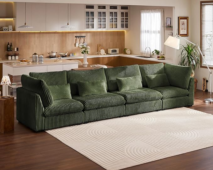 154" Oversized Corduroy Couch Modular Sectional Sofa, Washable Cloud Couch