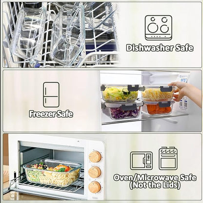 M MCIRCO [8-Pack,30 oz] Glass Meal Prep Containers,Glass Food Storage Containers,Airtight lunch Containers with Lids, Microwave, Oven, Freezer and Dishwasher