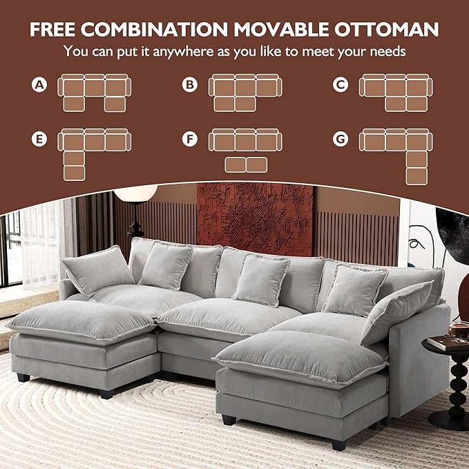 Ihanherry 111.4" U Shaped Modern Cloud Sofa Modular Sectional Couch