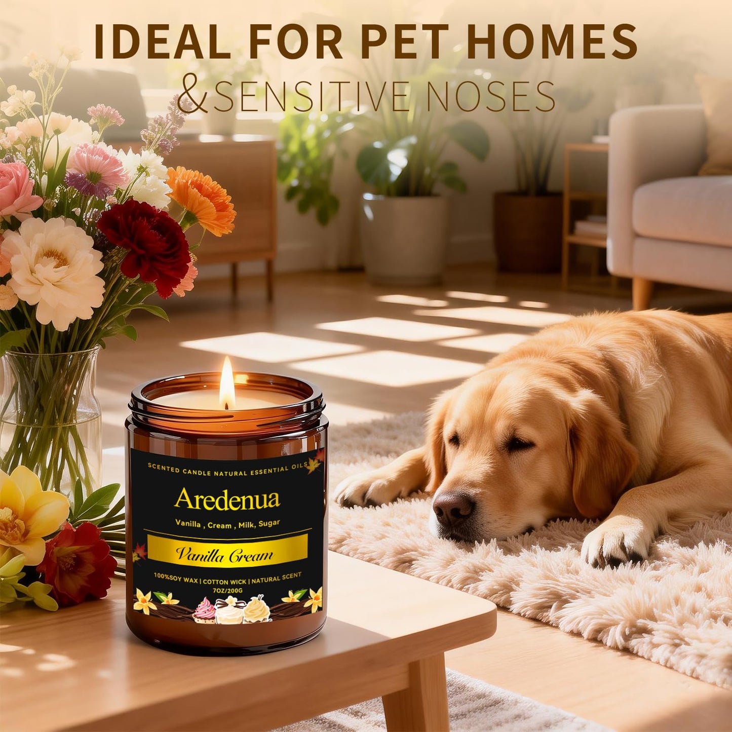 Vanilla Cream Odor Eliminating Candle, 7oz Long Lasting Soy Jar Candle, Non Toxic Clean Burning Calming Aromatherapy Candle, Natural Odor Remover for Pet Smell, Smoke, Food, Bedroom Relaxation Gift