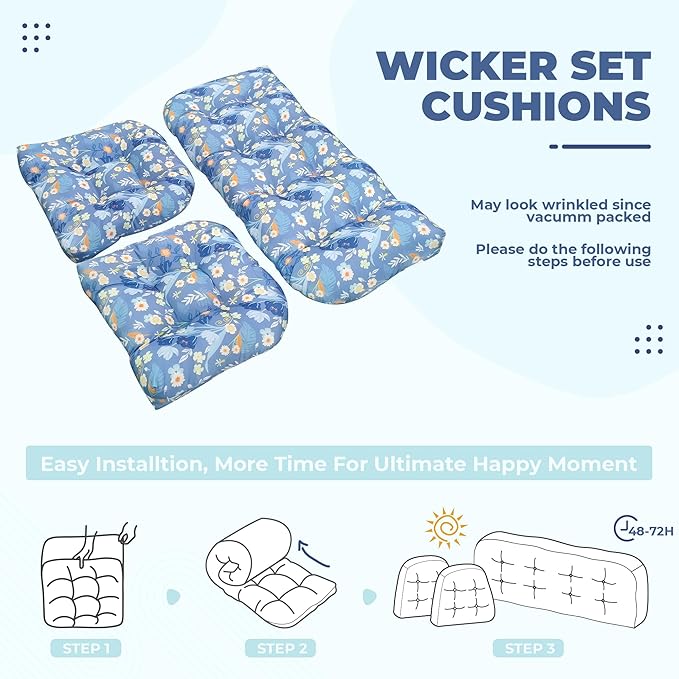 DANGHOOGY Wicker Chair Cushions, Waterproof Outdoor Loveseat Cushions
