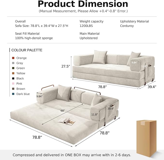 MoonSpeak 78.8''Sleeper Couch Bed