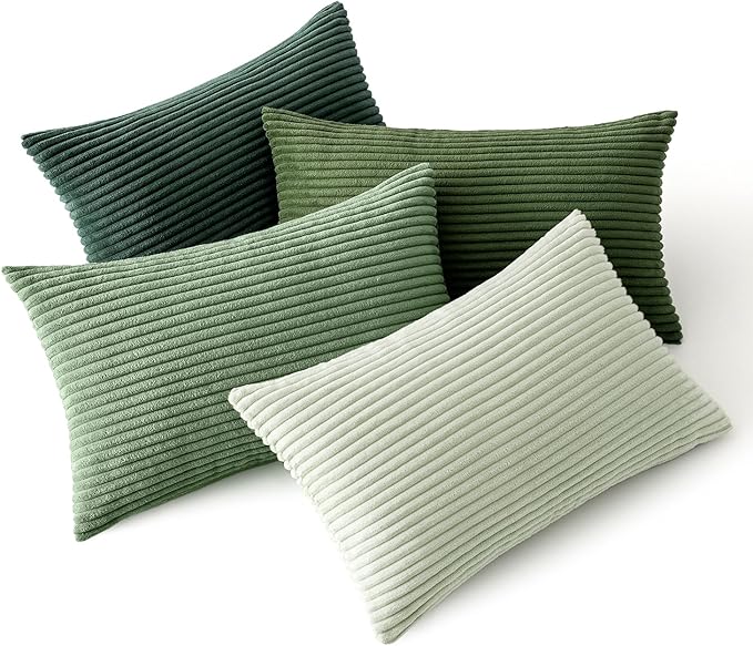 MIULEE Boho Farmhouse Sage Green Throw Pillow Covers 12x20 Inch Set of 4