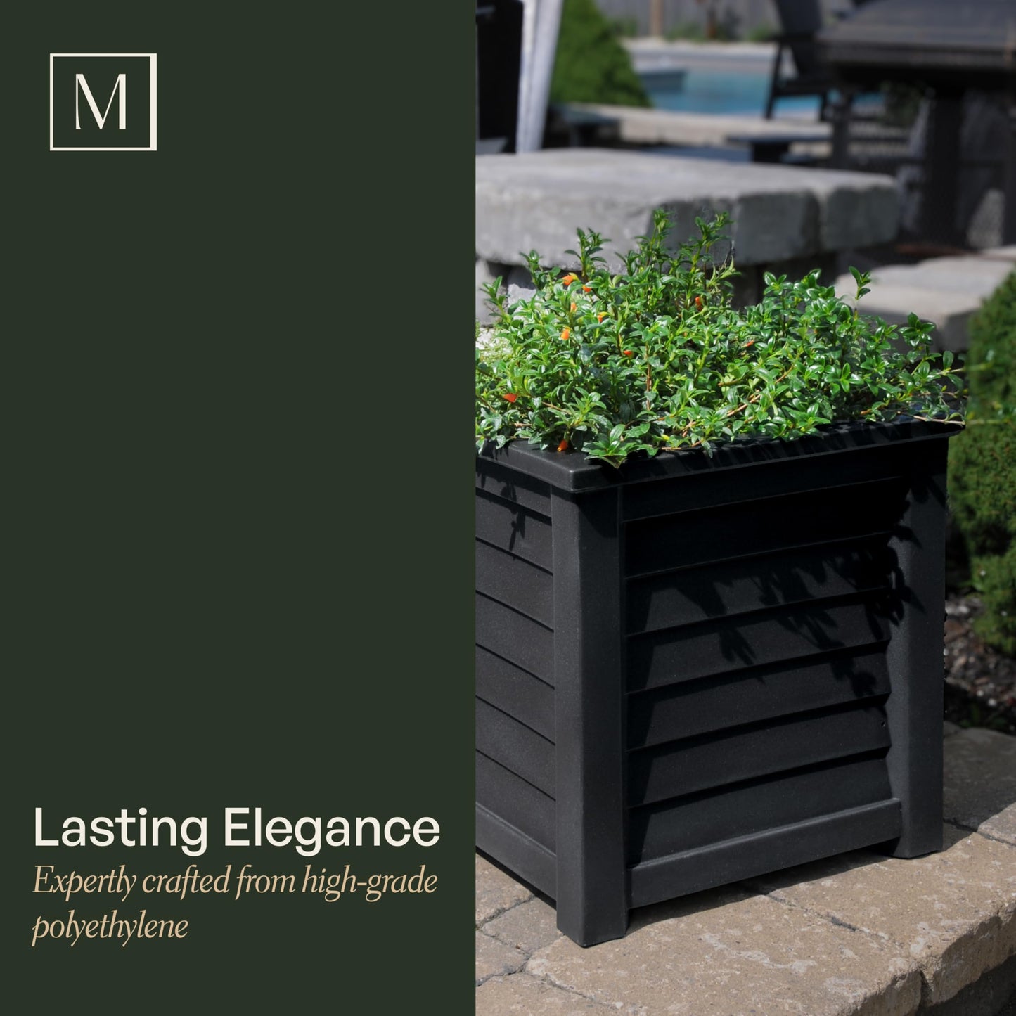 Mayne 5866-B Lakeland Square Patio Planter, 16x16, Black