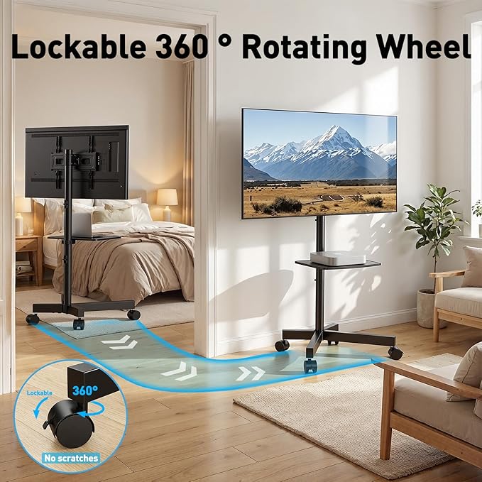 PERLESMITH Rolling TV Stand for 23-63 Inch Flat/Curved Screen TVs up to 88 lbs