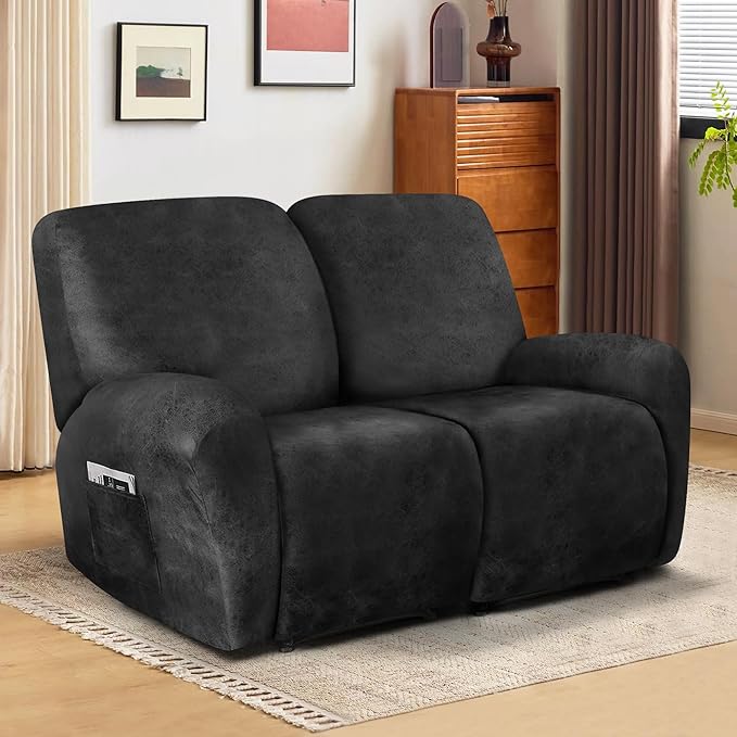 ANARACHON Leather Look Loveseat Recliner Cover, 6-Pieces Stretch Dual Recliner