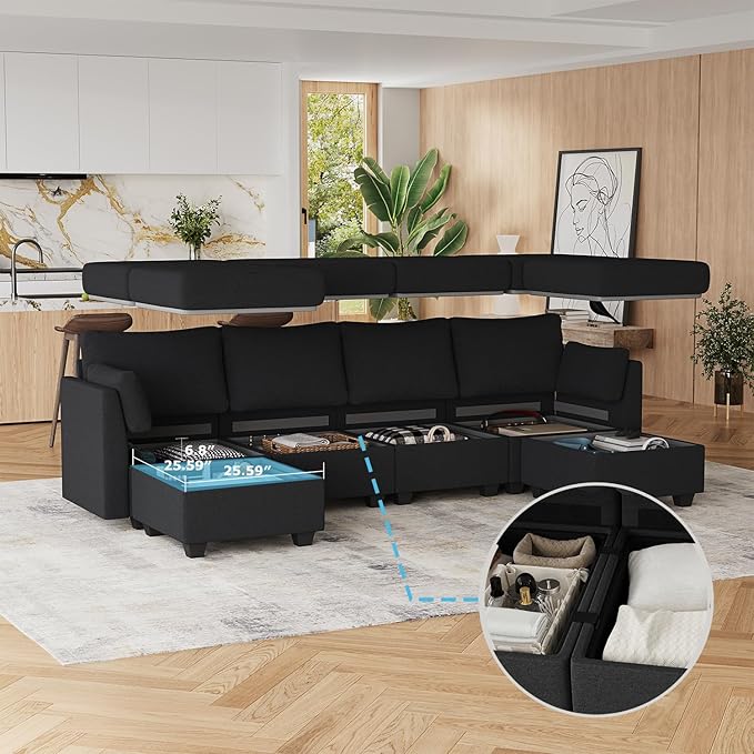 Huatean Home 114.17" Modular Sectional Sofa, 6 Seat Sectional Couches
