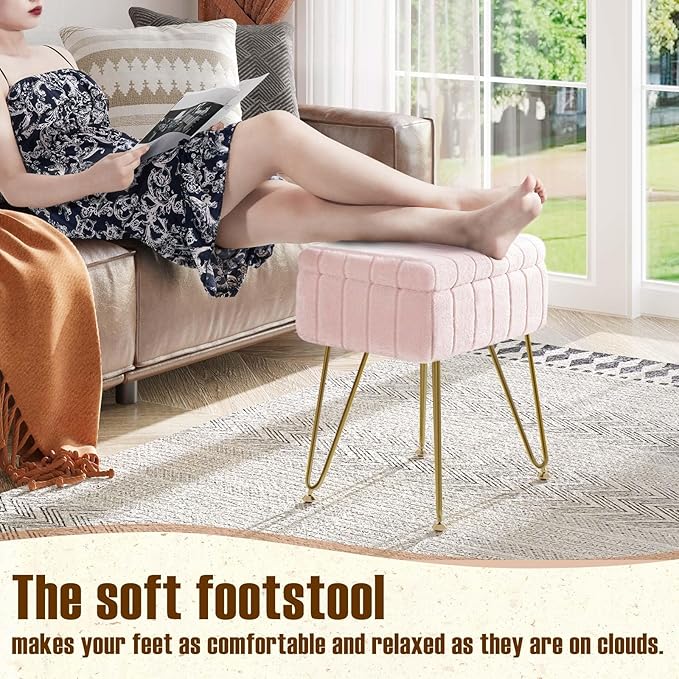 Greenstell Vanity Stool Chair Faux Fur