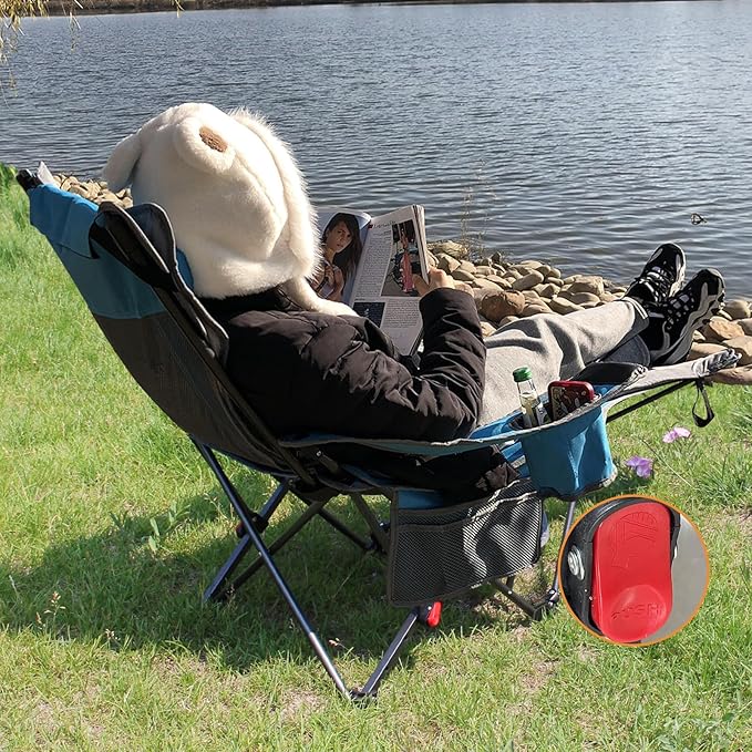 Reclining Camping Chair with Removable Footrest Lounge Chair with Headrest