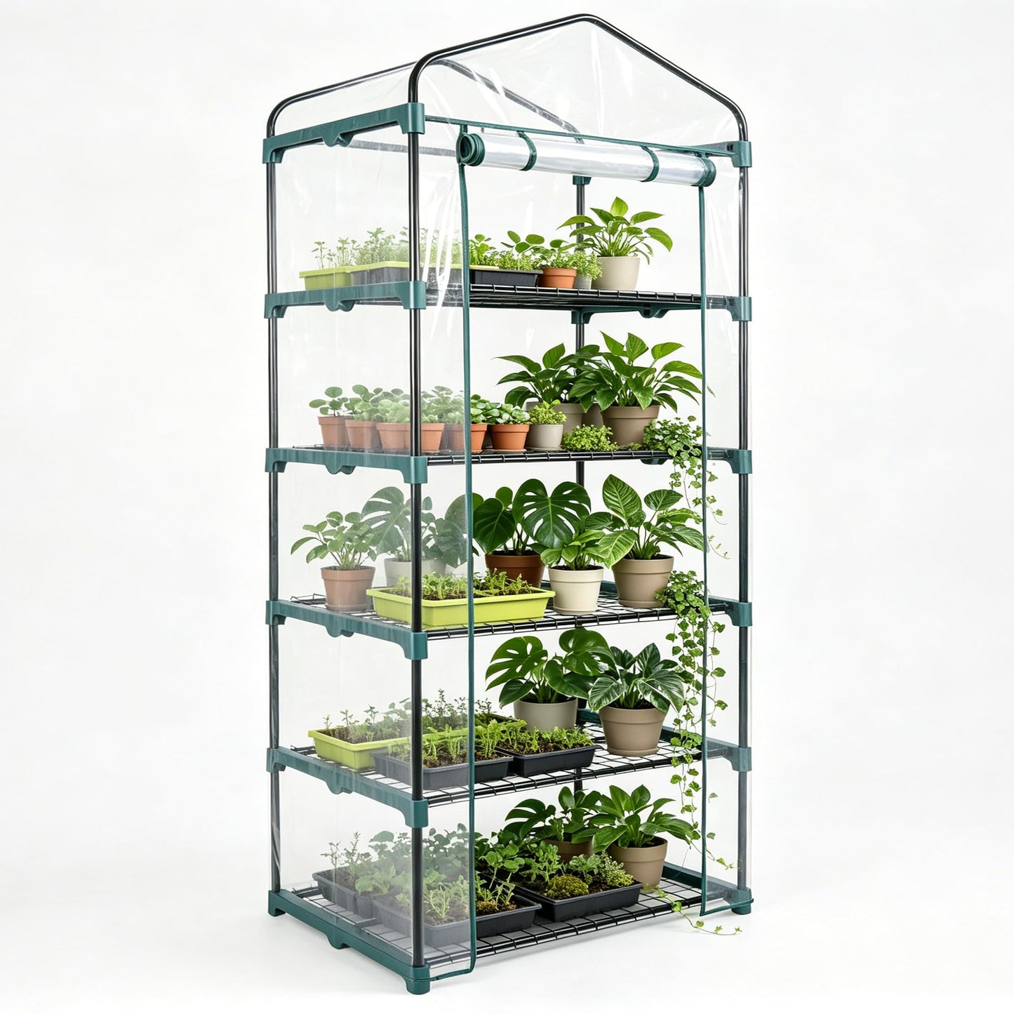 KOL 27 x 19 x 76-Inch 5 Tier Mini Greenhouse with PVC Cover for Indoor Outdoor, Portable Small Green House, Seed Starter Plant Stand for Apartment Balcony Patio, Orchid Winter Frost Protection