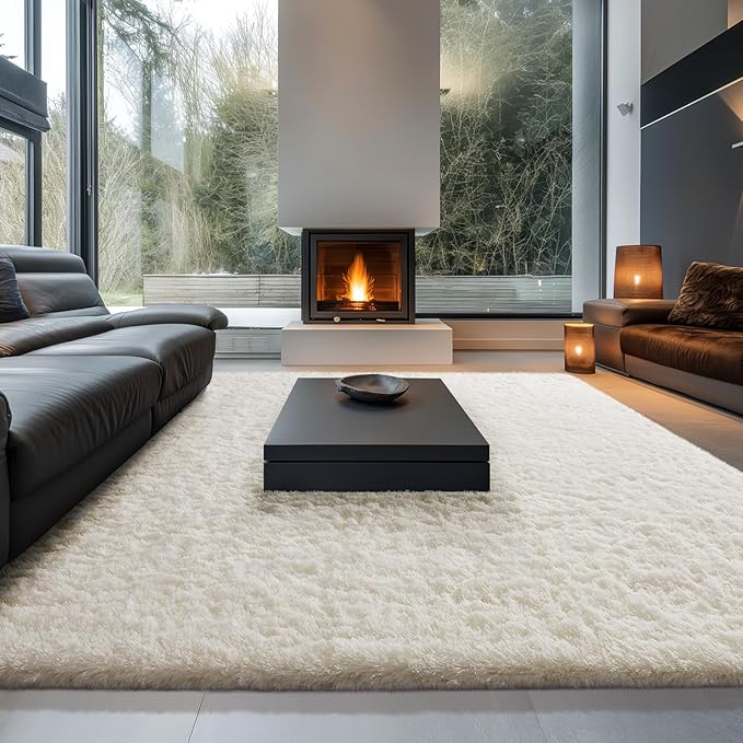 Ophanie Area Rugs 9x12 Living Room, Large Ivory Bedroom Carpet, Big Shag Indoor
