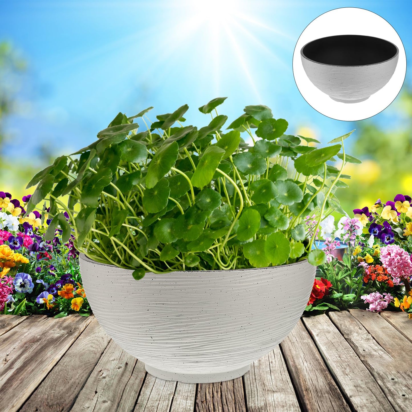 Water Lily Water Planter Large Hydroponic Planter Garden Plant Bowl Flower Planting Container Decoration Accessories Beige