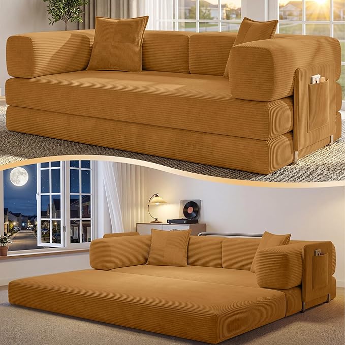 78.8" Convertible Futon Sofa Bed, Corduroy Futon Couch