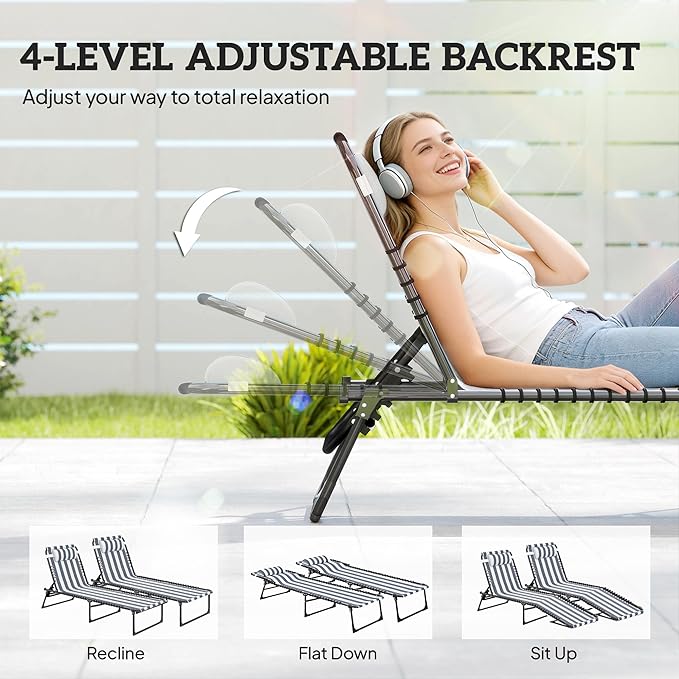 Outsunny Folding Chaise Lounge Chair Set of 2, Patio Sun Tanning Chair