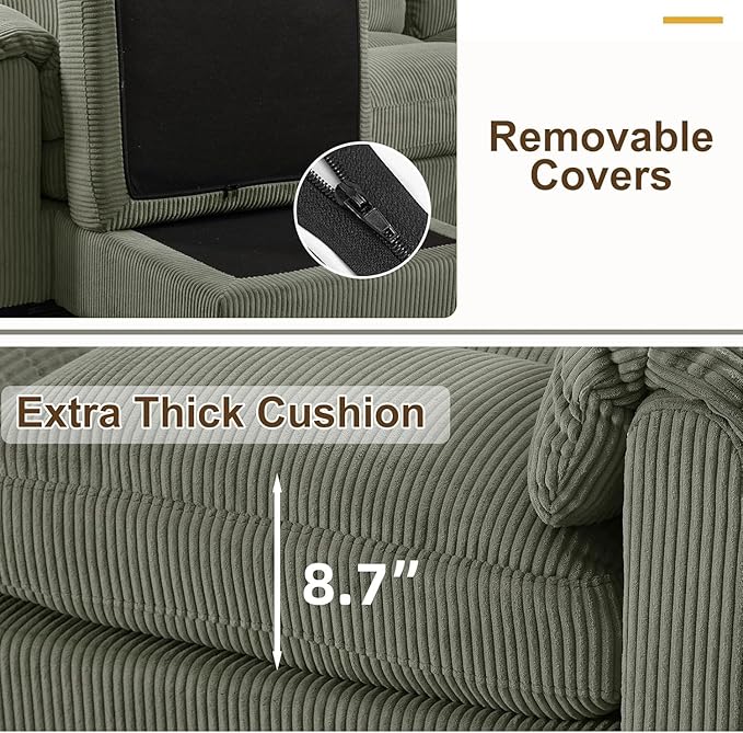 HAOMARKETS Corduroy Sofa Set, Upholstered Ottoman, Loveseat Set of 2, and