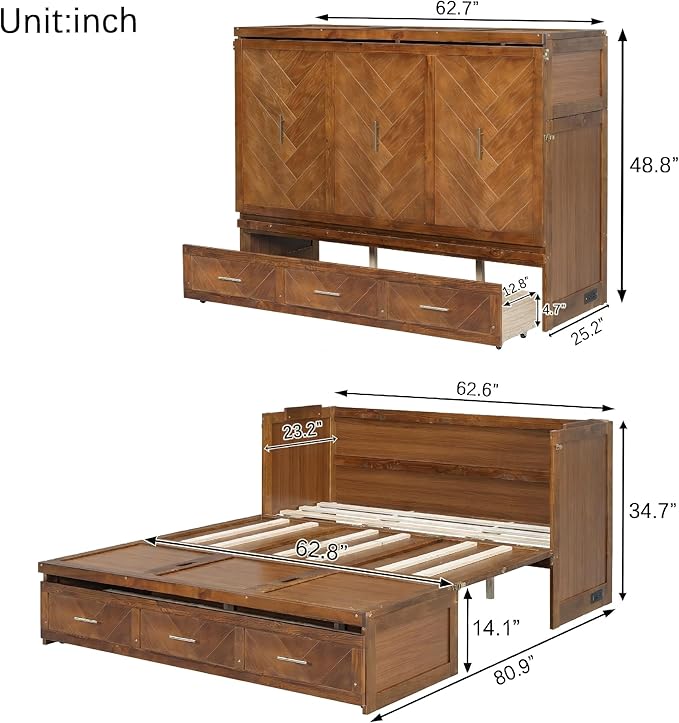 KEIKI Queen Murphy Bed Cabinet