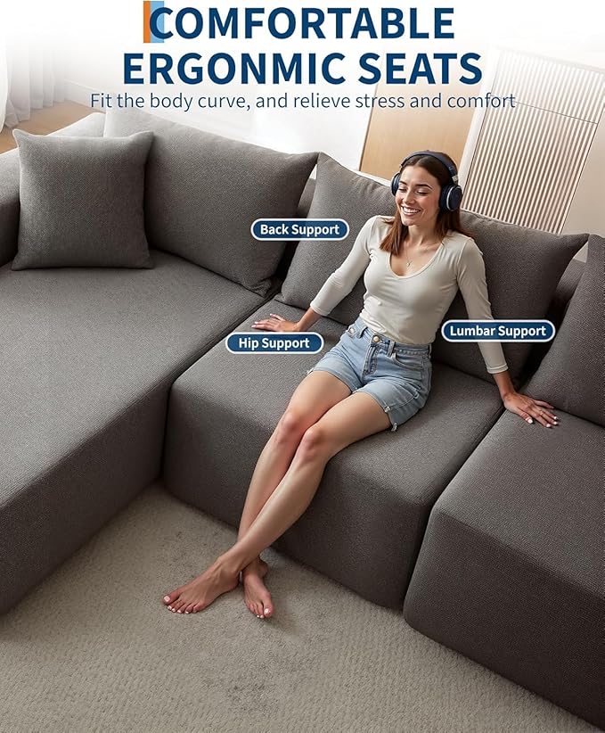 GarveeTech Corduroy Modular L Shape Sofa, Cloud Feel Compressed Sectional Couch