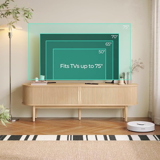LINSY HOME Fluted TV Stand for 75" TV, Mid-Century Modern 70" Entertainment