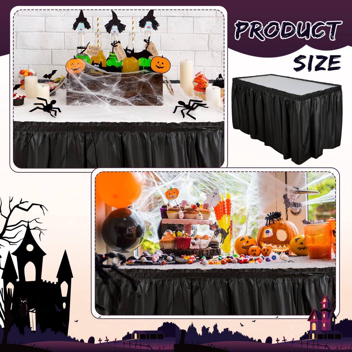 Breling 4 Pcs Plastic Table Skirt 29 Inches x 14 ft Disposable Table Skirt for Rectangle Tablecloth Wedding Shower Birthday Party Banquet(Black)