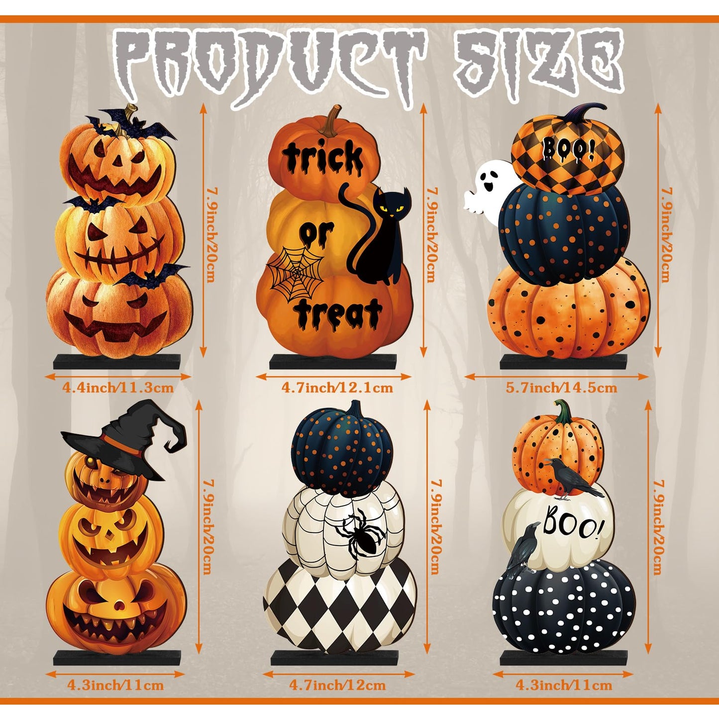 Soaoo 6 Pcs Halloween Table Decoration Pumpkin Table Centerpiece Home Ornament Indoor Wooden Sign for Halloween Party Dinner Kitchen Decor