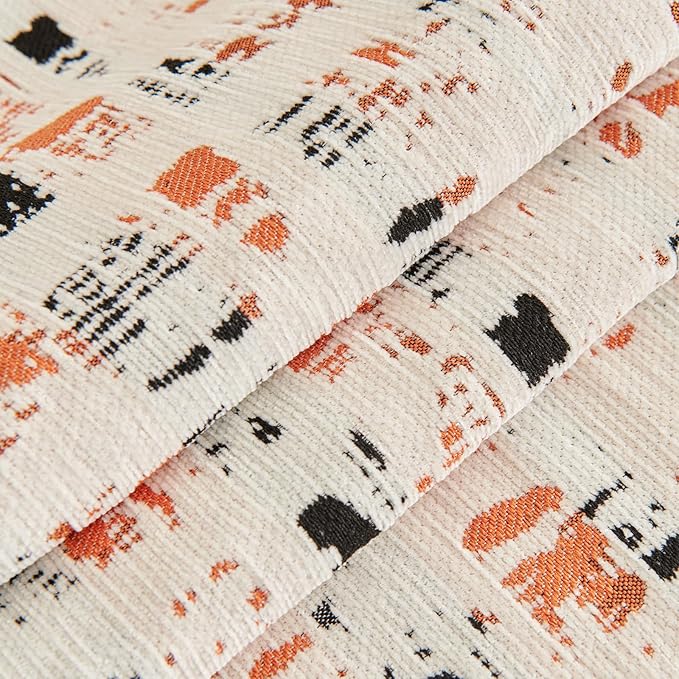 DREAMINGO Abstract Chenille Couch Cover Blanket Beige Orange Black Boho Sofa