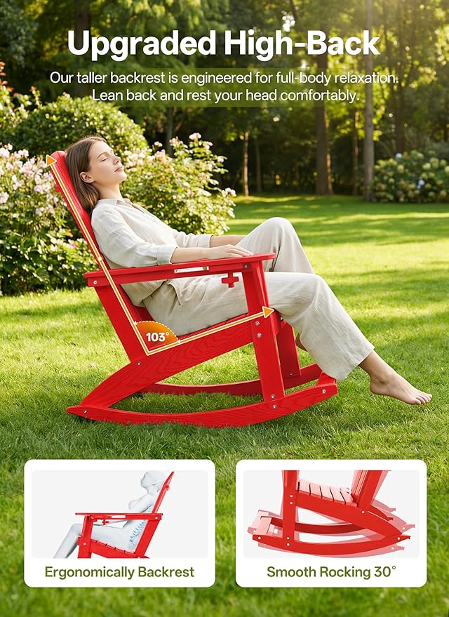 Outdoor Oversized Adirondack Rocking Chairs, All Weather HDPE Patio Rocking