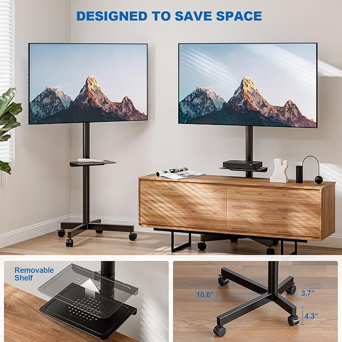 Mobile TV Stand for 23-65 Inch LCD LED Flat/Curved Panel Screen TVs, Height