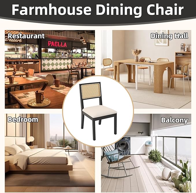 Westice Rattan Dining Chairs Set of 2, Farmhouse Natural Dining Room Chairs